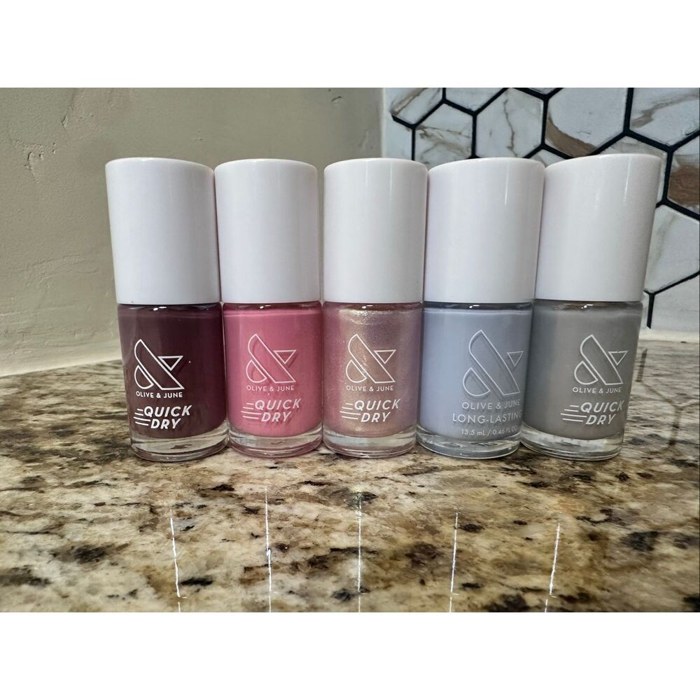 Olive & June 5 Pack of Quick Dry Nail Polish New Multi Color Pink Purple
